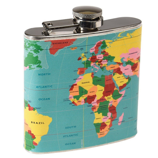 World Map Hip Flask
